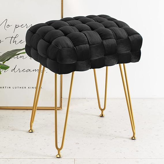 Velvet Vanity stool , Rectangle Ottoman Foot Stool, Upholstered Make up Bench with Gold Metal Leg... | Amazon (US)