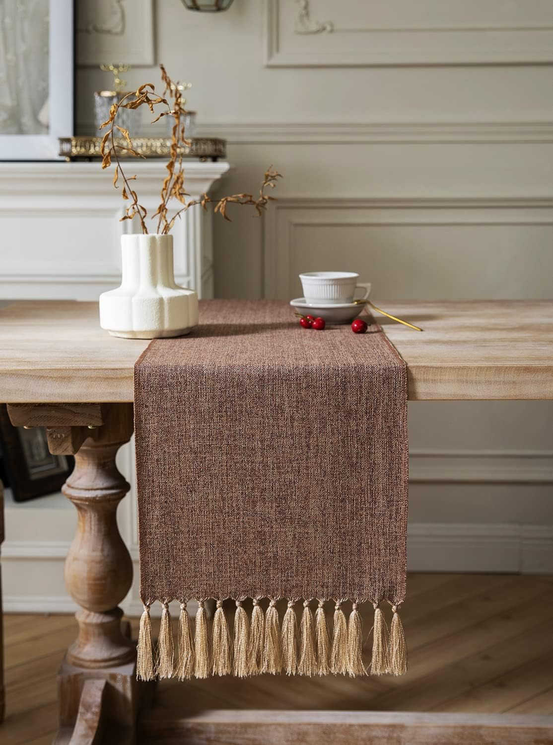 ZeeMart Brown Table Runners 72 Inches Long, Burlap Linen Style Rustic Farmhouse Table Runner, Boh... | Amazon (US)