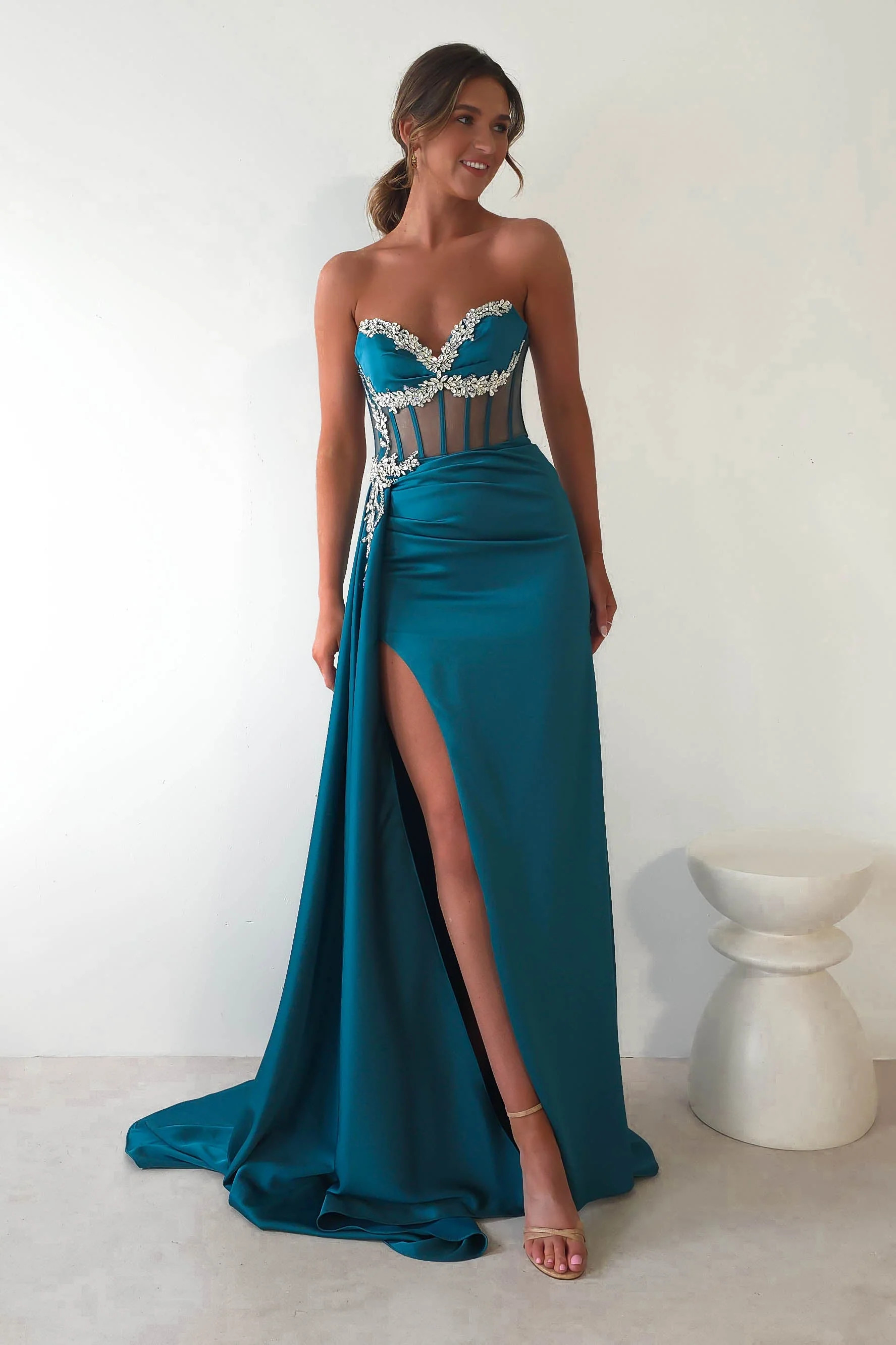 Jovana Strapless Gown | Teal | Oh Hello Clothing