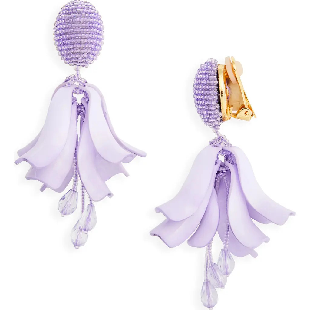 Oscar de la Renta Impatiens Petal Dangle Clip-On Earrings in Lilac at Nordstrom | Nordstrom