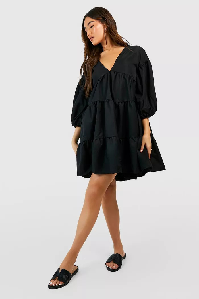 Tiered Oversized Smock Dress | boohoo (US & Canada)
