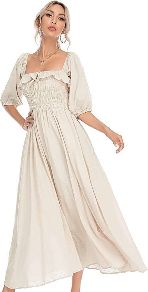 R.Vivimos Women Summer Half Sleeve Cotton Ruffled Vintage Elegant Backless A Line Flowy Long Dres... | Amazon (US)