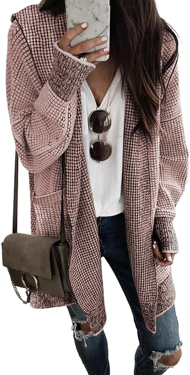 Sidefeel Women's Cardigan Sweaters Hooded Oversized Open Front Chunky Knit Plaid Sweater Coat Fal... | Amazon (US)