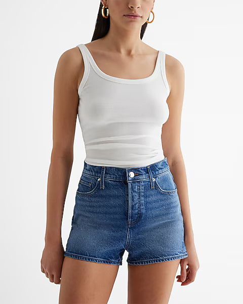 High Waisted Medium Wash Jean Shorts | Express