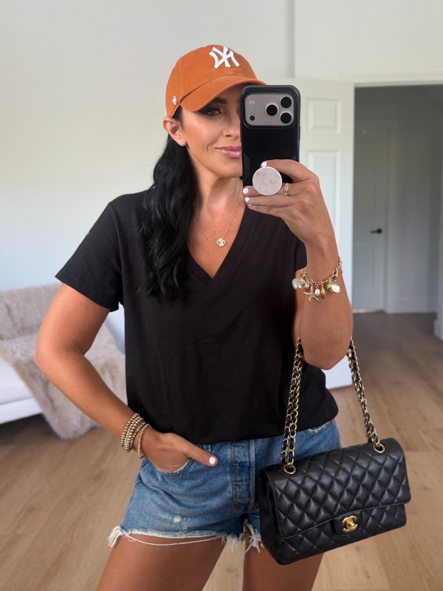 Time and Tru Women's Slub V Neck Tee with Short Sleeves wearing size large. 