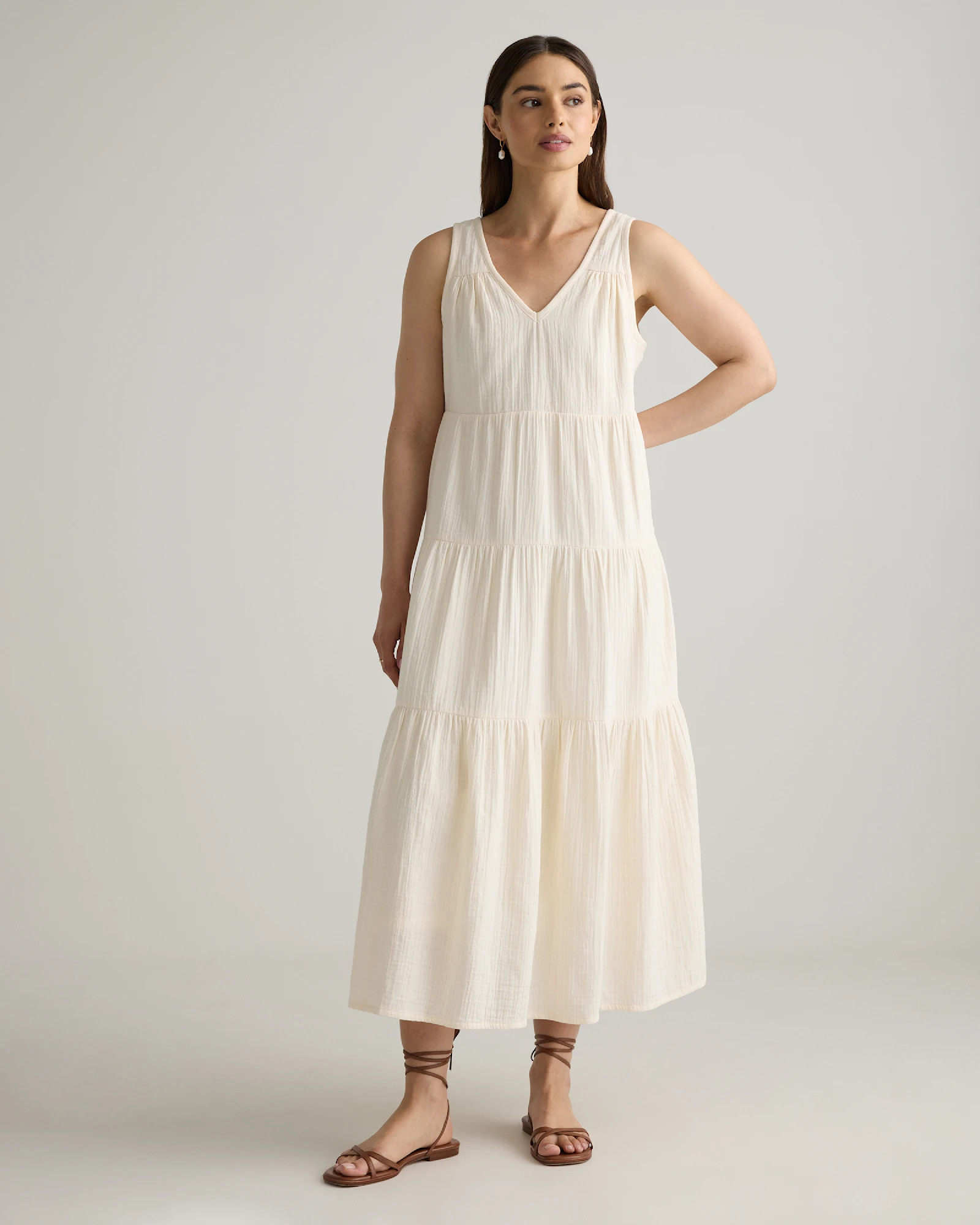 100% Organic Cotton Gauze Tiered Maxi Dress in Vintage Cream | Quince