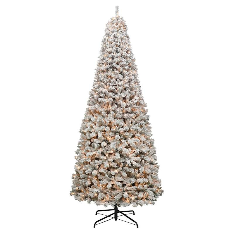 (D4) Pre-Lit LED Flocked Creston Pine Christmas Tree, 12' | At Home