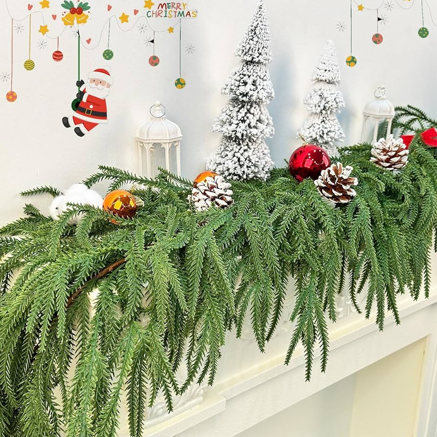 Christmas Norfolk Pine Garlands，Soft Bendable Winter Pine Garland ，Real Touch Artificial Chri... | Amazon (US)