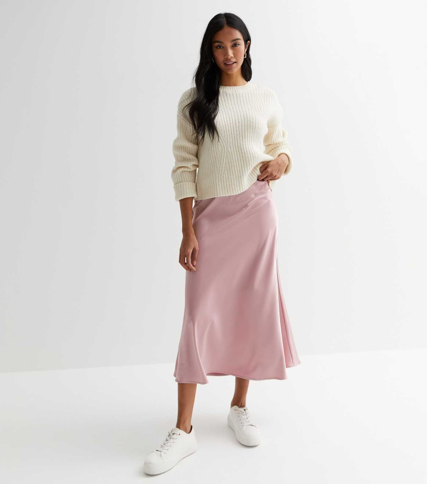Gini London Pink Satin High Waist Midi Skirt | New Look | New Look (UK)