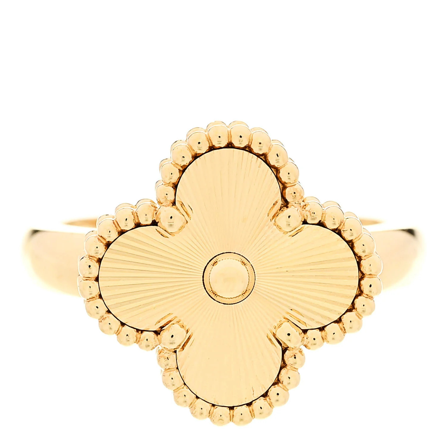 18K Yellow Gold Guilloche Vintage Alhambra Ring 52 6 | FASHIONPHILE (US)