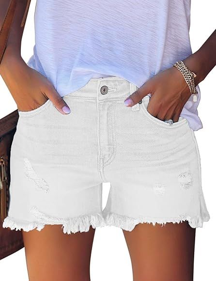 Lookbook Store Women's Casual High Waist Ripped Frayed Raw Hem Denim Jeans Shorts | Amazon (CA)