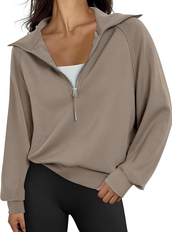 Trendy Queen Womens Oversized Quarter Zip Up Sweatshirts Cropped Pullover | Amazon (US)