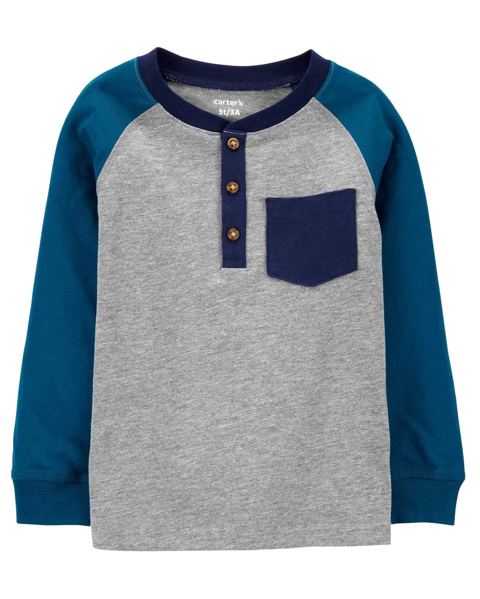 Camiseta Infantil Bicolor Botões Cinza/Azul Carter's Tam 2 a 5 | Riachuelo (BR)