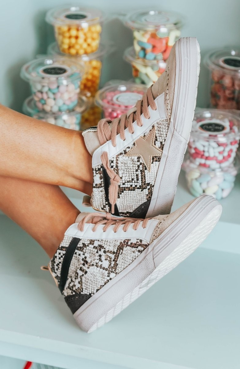 Paulina Rose Gold Snake High Top Sneaker | Apricot Lane Boutique