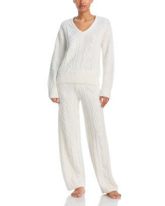 Chenille Cable Knit Sweater & Pants Pajama Set | Bloomingdale's (US)