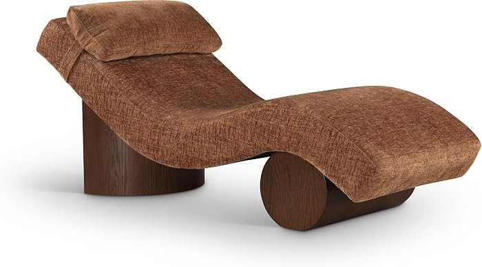 Meridian Furniture 33087Cognac Marcella Collection Art Deco Chaise Lounge with Soft Cognac Polyester Fabric, Brown Walnut Finish Solid Wood Frame, 30.25" W x 70.25" D x 30.5" H, Cognac | Amazon (US)