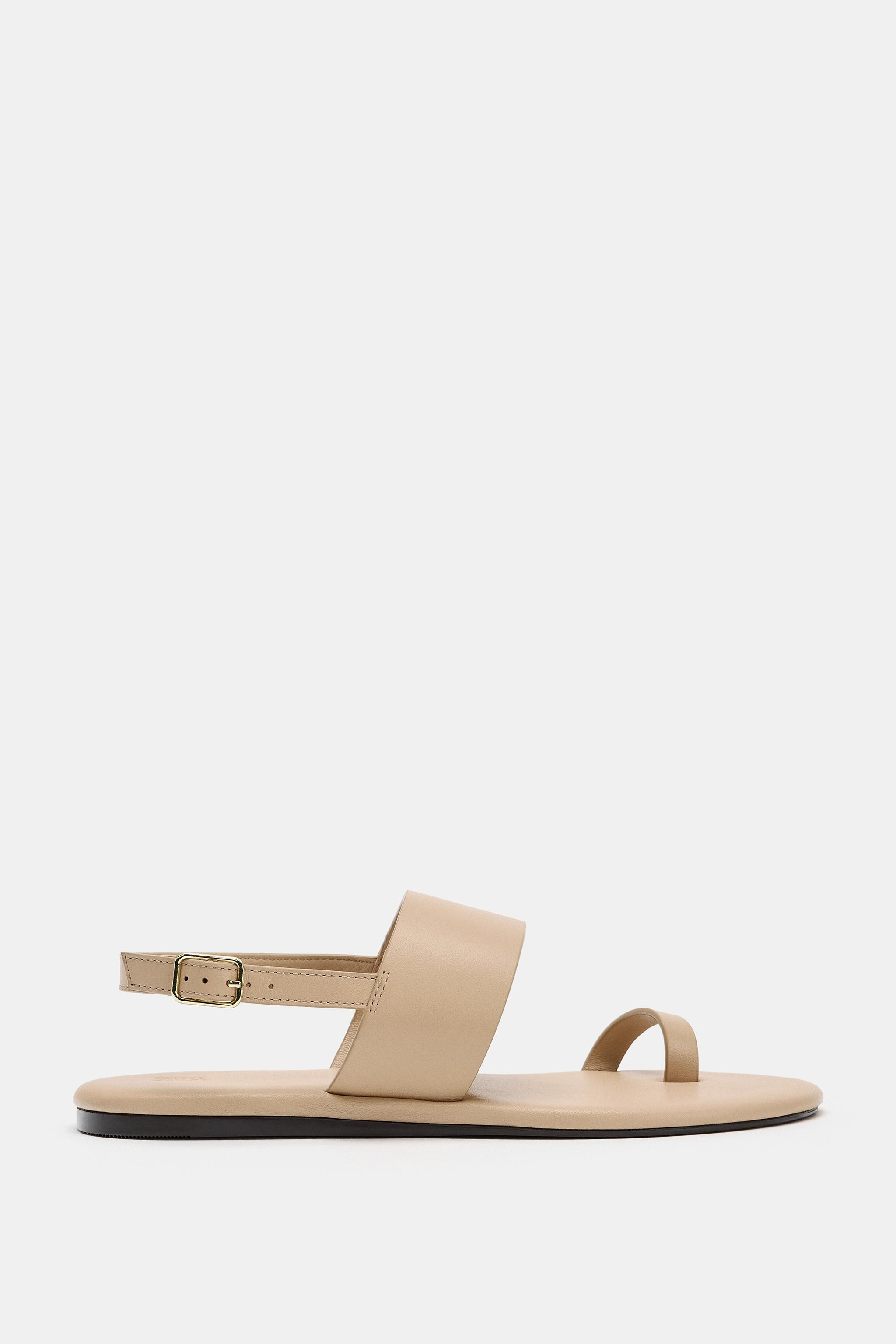 LEATHER FLAT SANDALS | Zara US