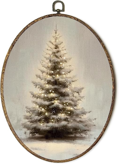 OINDADE Vintage Christmas Tree Oval Wall Art Decor, Winter Christmas Pine Tree Wall Art Hanging D... | Amazon (US)