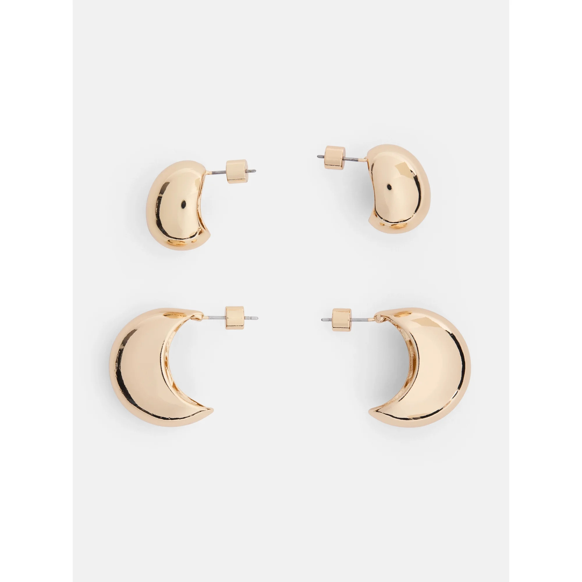 Scoop Women's Gold Tone Curved Stud & Hoop Earrings, 2 Pairs | Walmart (US)