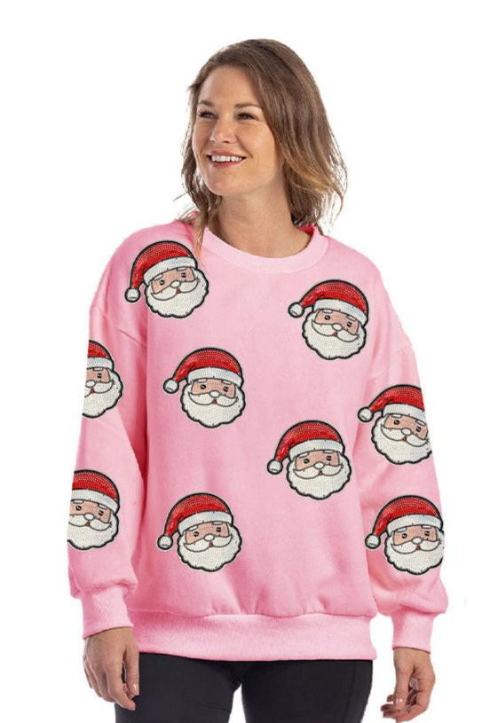 Sweatshirt with Sequined SANTA FACE Patches | Katydid.com