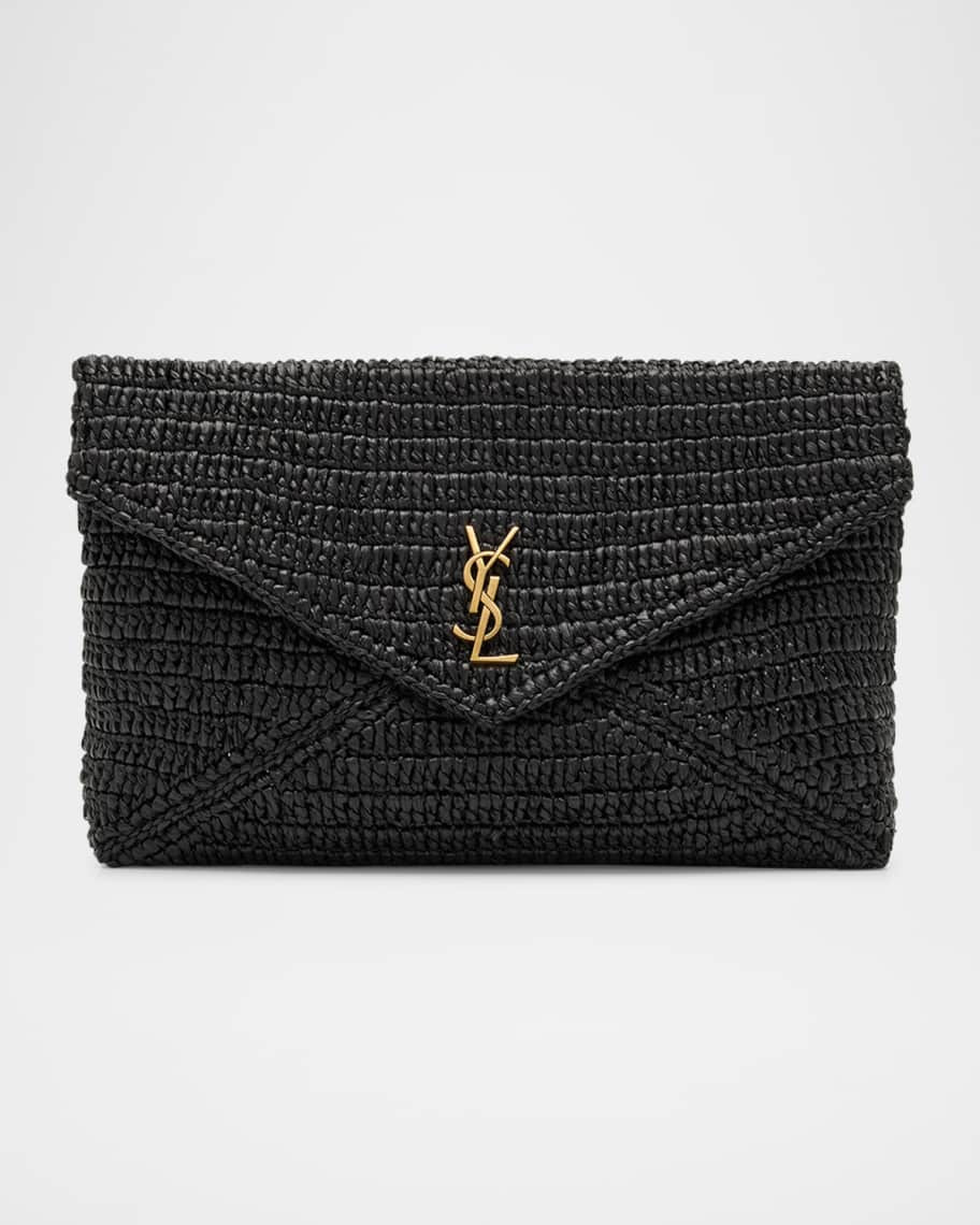 Large Envelope Flap YSL Clutch Bag in Raffia | Neiman Marcus
