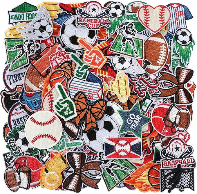 HunnmingRe 72 Pcs Sport Iron on Patches Chenille Embroidered Football Baseball Soccer Basketball ... | Amazon (US)