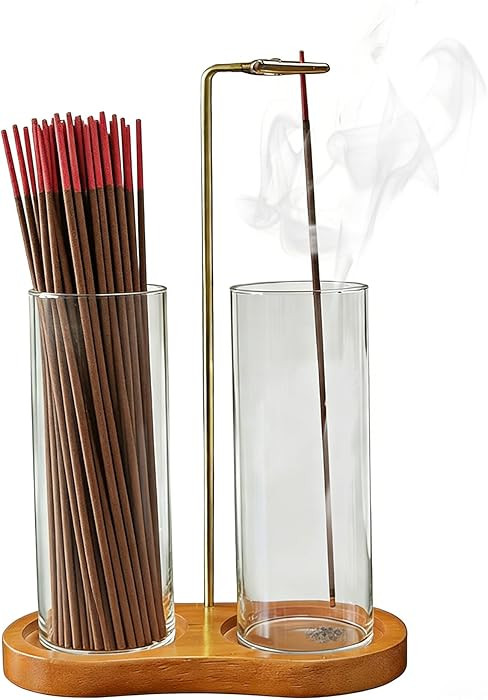 Incense Holder, 2-in-1 Wooden Incense Holder for Sticks with Glass Ash Catcher, Anti-ash Incense ... | Amazon (US)