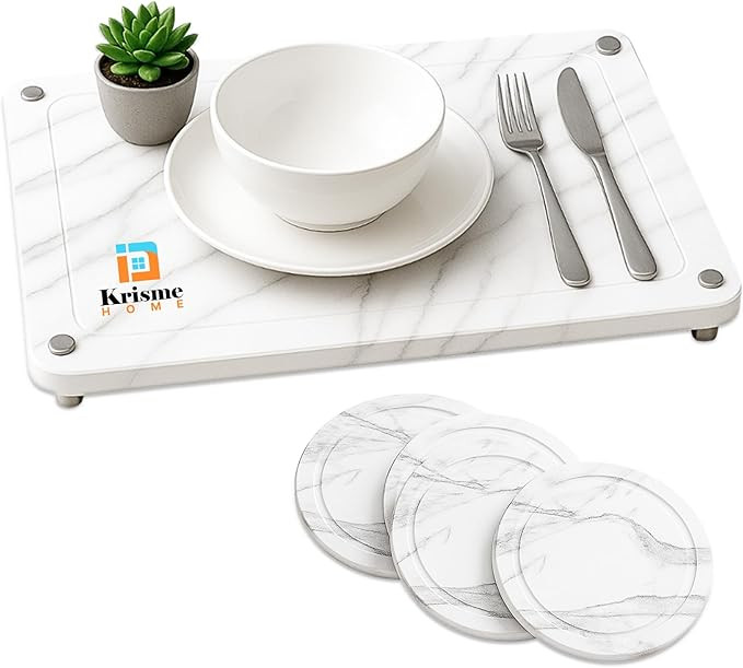 KRISME HOME Stone Drying Mat - Black Marble Stone Mat - Dish Drying Stone - Kitchen Stone Drying ... | Amazon (US)