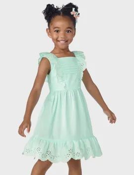 Girls Mommy And Me Pintuck Eyelet Ruffle Dress - Signs of Spring - blue coral | The Children's Place