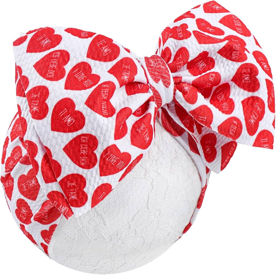 YanJie Valentine's Baby Headbands Pink Hair Bow Heart Wide Hairbands Valentines Handmade Hair Acc... | Amazon (US)