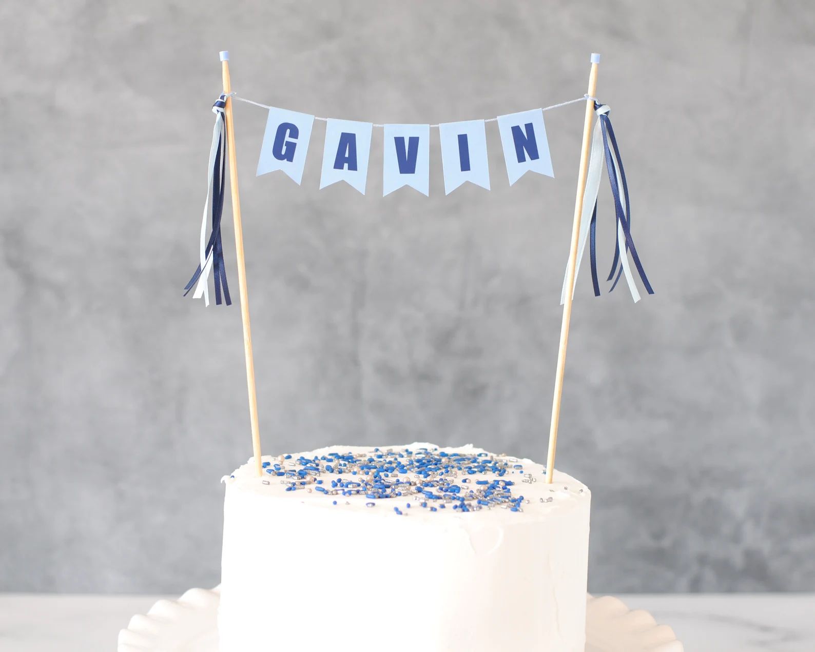 Boys Name Cake Topper Light Blue & Dark Blue Personalized Cake Topper Birthday Cake Banner for Bo... | Etsy (US)