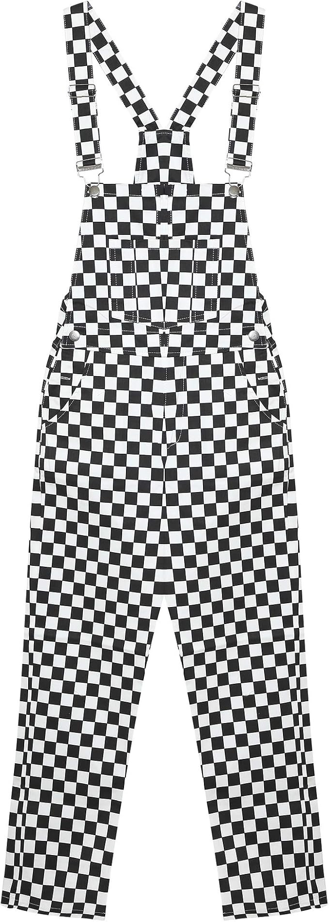 Women's Classic Checkerboard Bib Overalls - Black & White Plaid | Amazon (US)