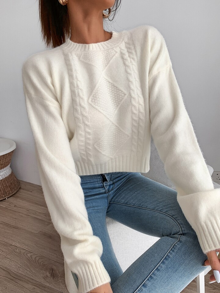 Cable Knit Drop Shoulder Sweater | SHEIN