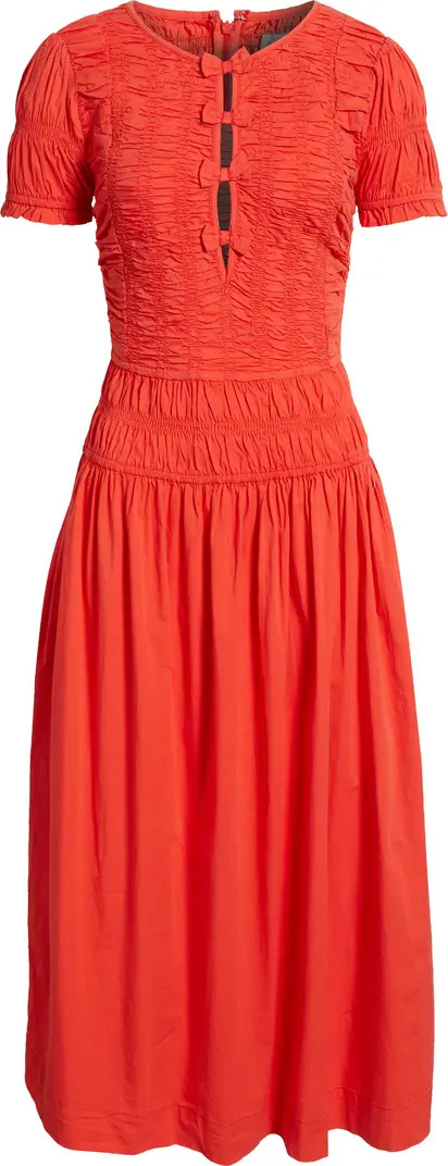 Smocked Drop Waist Stretch Organic Cotton Midi Dress | Nordstrom
