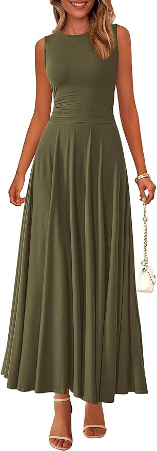 PRETTYGARDEN Womens Sleeveless Summer Dresses 2026 Flowy Aline Maxi Dress | Crewneck High Waisted... | Amazon (US)