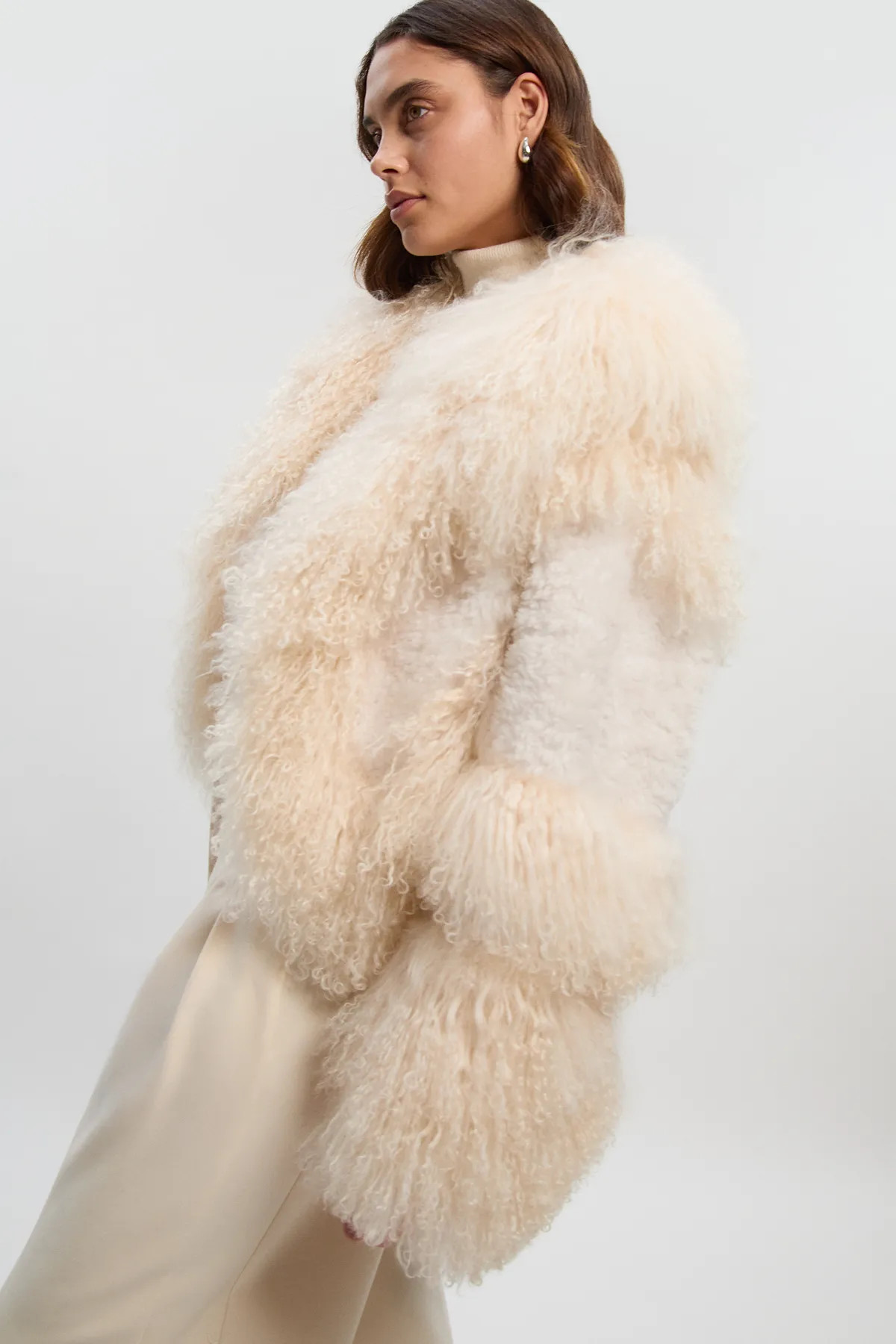 Mongolian Shearling Panelled Short Coat | Karen Millen UK + IE + DE + NL