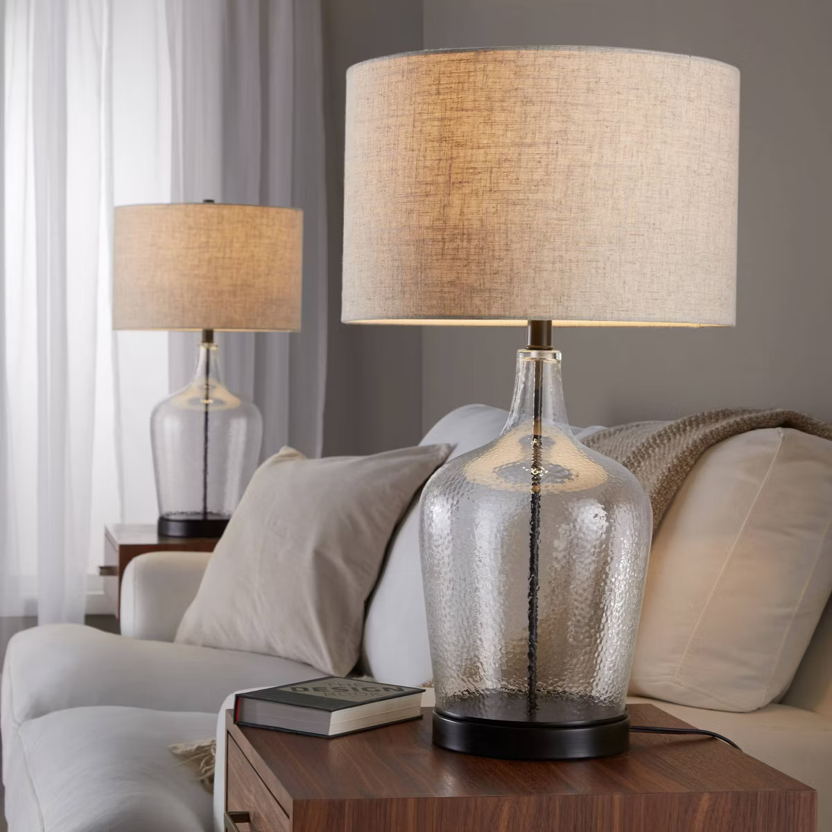 LumiSource (Set of 2) Botella 28" Contemporary Table Lamps Dimpled Glass and Oil Bronze Metal wit... | Target