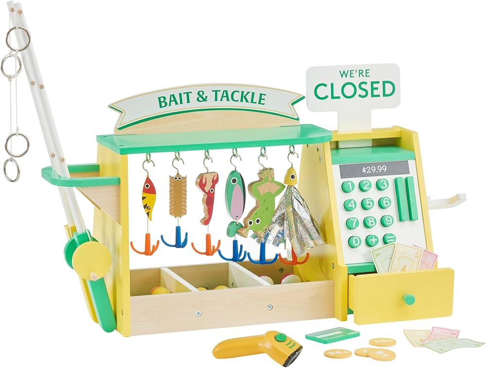 Teamson Kids Fishing Shop Playset with Cash Register & Scanner, Wooden Role Play Counter for Todd... | Amazon (US)
