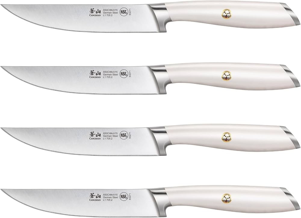 Cangshan L1 Series 1026948 German Steel Forged 4-Piece Fine-Edge Steak Knife Set, White | Amazon (US)