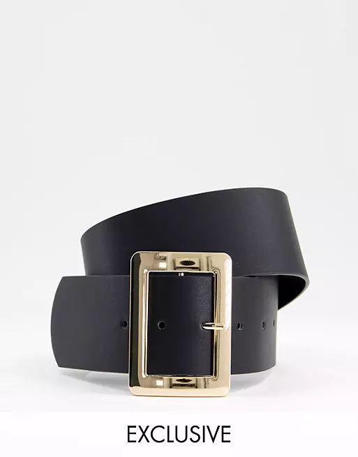 Glamorous Exclusive waist & hip blazer belt in black PU with square gold buckle - BLACK | ASOS (Global)