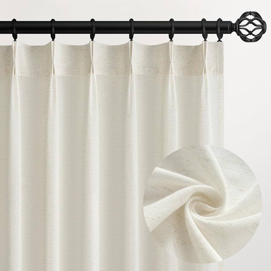 96 Inches Long Pinch Pleated Semi Sheer Curtains,Natural Linen Blended Light Filtering Window Cur... | Amazon (US)