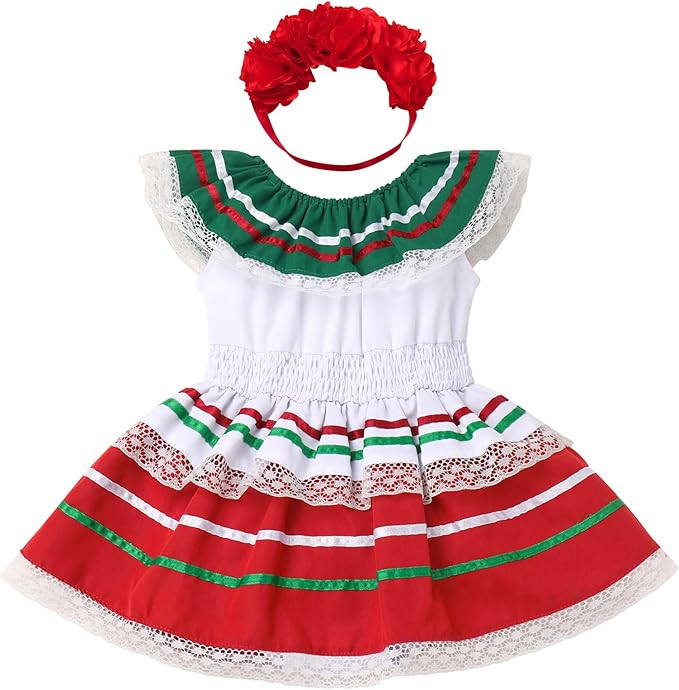 IMEKIS Baby Girl Mexican Fiesta 1st Birthday Outfit Romper Dress with Flower Headband Summer Cake... | Amazon (US)