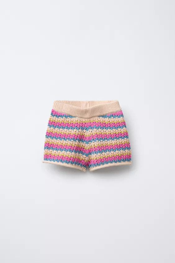MULTICOLOURED STRIPE KNIT BERMUDA SHORTS | Zara UK
