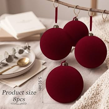 RoundFunny 8 Pcs 6 Inch Burgundy Christmas Ornaments Large Velvet Flocked Xmas Balls Shatterproof... | Amazon (US)