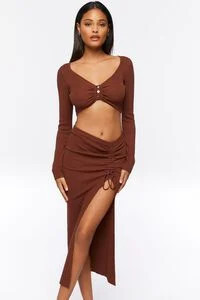 Ruched Crop Top & Leg-Slit Midi Skirt Set | Forever 21 (US)