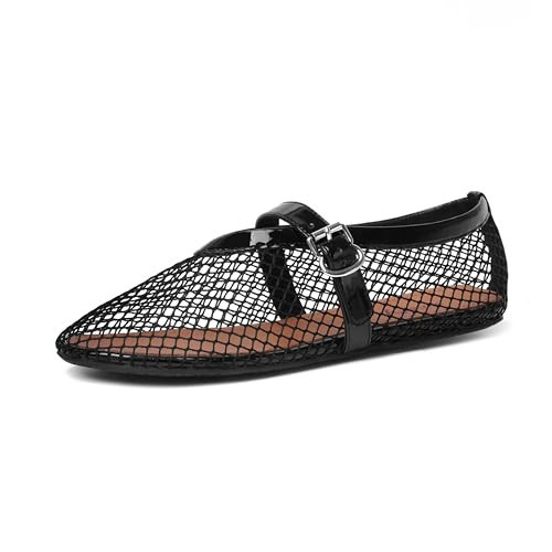 vivianly Mesh Ballet Flats Shoes for Women Flats Comfortable Dressy Round Toe Mesh Flats Fishnet Mary Jane Flats for Events Party Leisure Size 9 | Amazon (US)