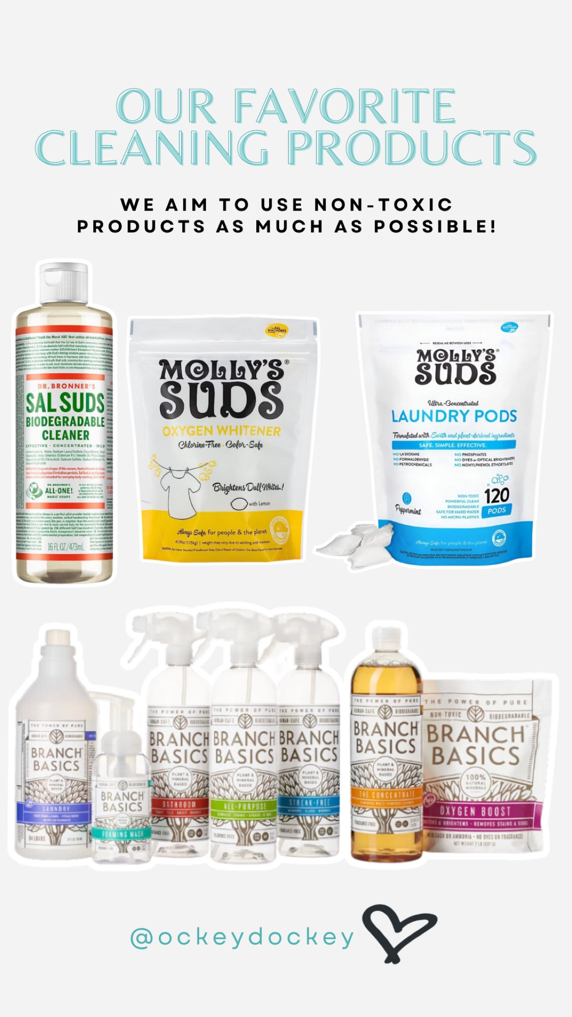 Our favorite cleaning products! We always aim to use non-toxic when we can! 