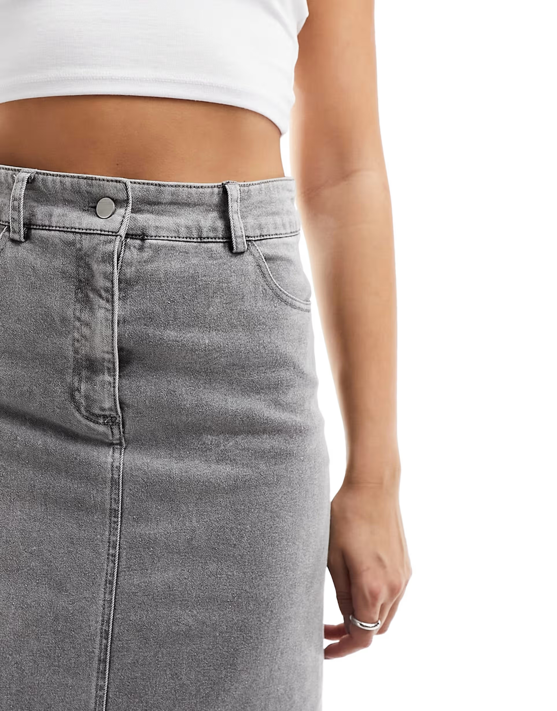 Vero Moda denim maxi skirt in washed grey | ASOS (Global)