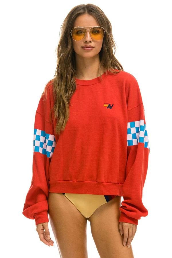 CHECK 2 SLEEVE RELAXED CREW SWEATSHIRT - RED // WHITE // BLUE | Aviator Nation