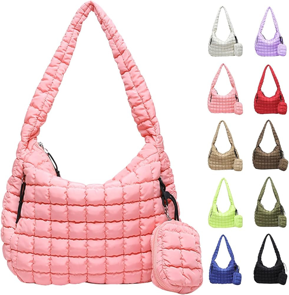 Puffer Tote Bag for Women, Large Quilted Puffer Bag with Pouch, Puffy Quilted Hobo Bag, Puff Cros... | Amazon (CA)